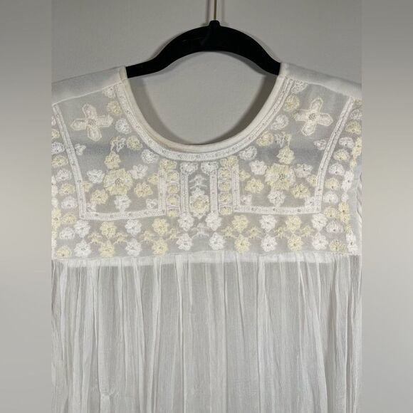 FREE PEOPLE Boho sheer embroidered ivory Blouse Size S - Picture 4 of 7